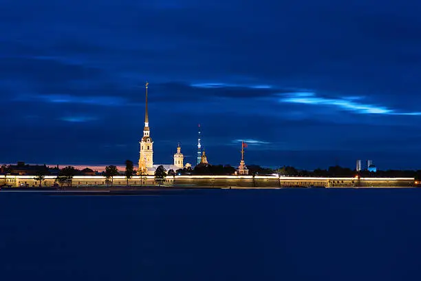 View of the Peter and Paul Fortress at night
