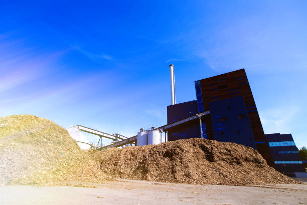 istock Modern industrial factory against blue sky 624282102