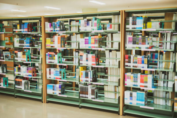 istock Blurred abstract background view of  library in school 624282224