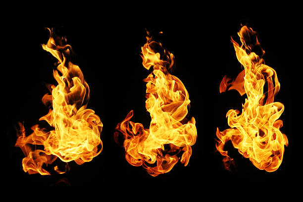 istock Fire flames collection isolated on black background 624282716