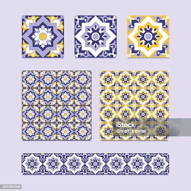 Tile Patterns Vector Multiple Vector Set Of 3 Ceramic Tiles 2 Tiled Patterns Stock Illustration ...