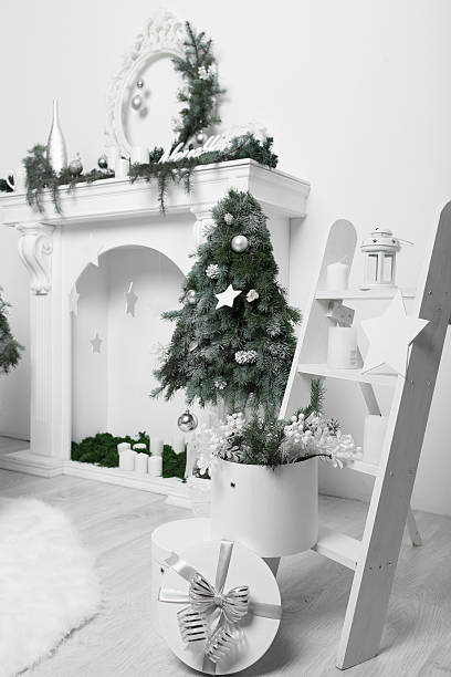istock Christmas home interior in white and green 624288308