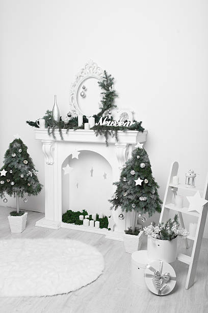 istock Christmas home interior in white and green 624288486