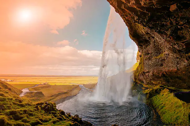 Great waterfall Skogafoss in south of Iceland near the town of Skogar. Iceland