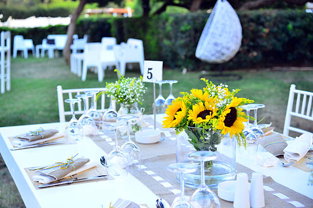 istock Wedding guest setup with fresh flowers 624354752