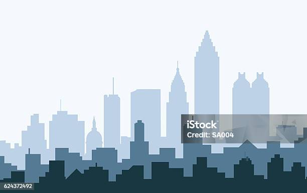 Ilustración de Atlanta Morning Skyline Vector y más Vectores Libres de Derechos de Atlanta - Atlanta, Panorama urbano, Vector