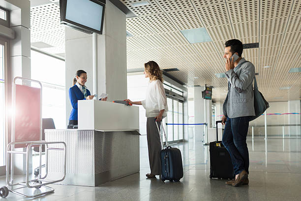 Boarding the plane, departure lounge. stock photo