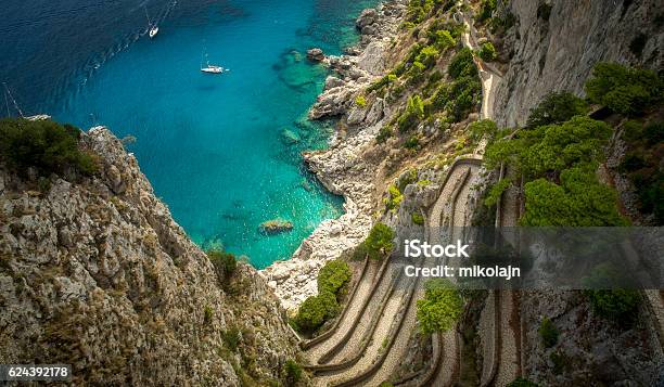 Via Krupp On Capri Island Italy Stock Photo - Download Image Now - Capri, Italy, Road