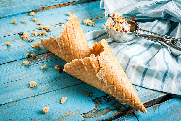 istock Traditional waffle cones and ice cream 624392950
