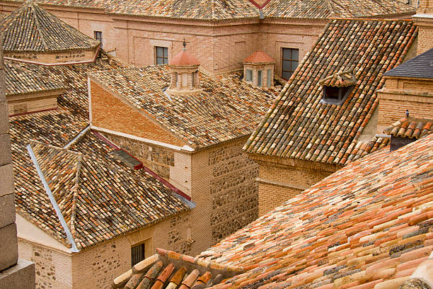 Tiled roofs of historic houses in Toledo, Spain