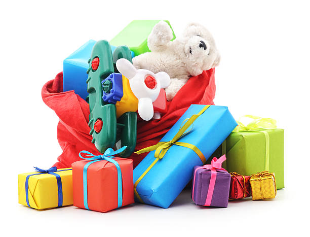 gifts in the bag. - brinquedo imagens e fotografias de stock