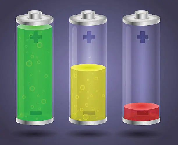 Vector illustration of batteries with liquid charge