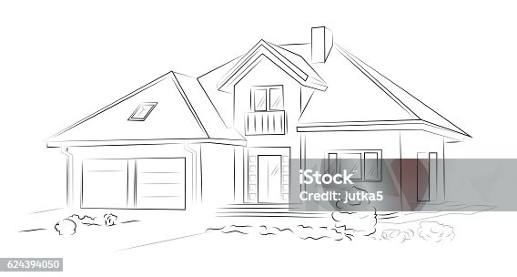 istock Linear architectural sketch detached house 624394050