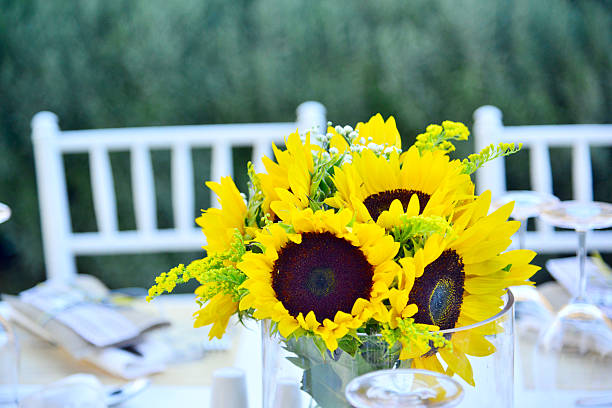 istock Wedding guest setup with sunflowers 624403780
