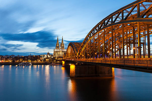 Cologne Cathedral at night, Germany stock photo