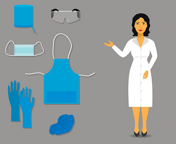 stockillustraties, clipart, cartoons en iconen met nurse shows medical clothing and accessories for work - toga