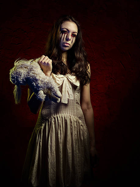 istock Vampire girl with blood leaks from her eyes 624407568