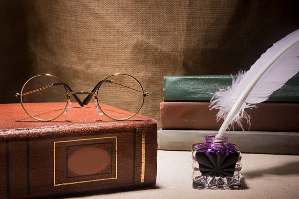istock Vintage still life with glasses and books 624434018