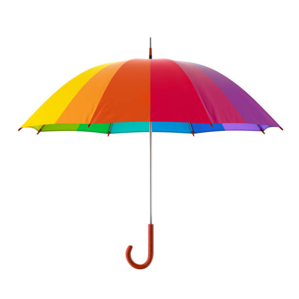 istock Colorful rainbow umbrella isolated on white background. 3D illustration . 624434076