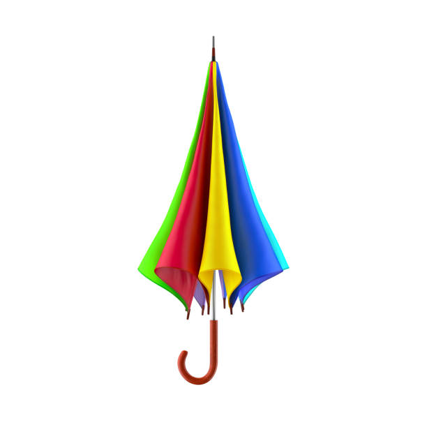 Colorful rainbow umbrella isolated on white background. 3D illustration