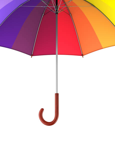 istock Colorful rainbow umbrella isolated on white background. 3D illustration . 624434482