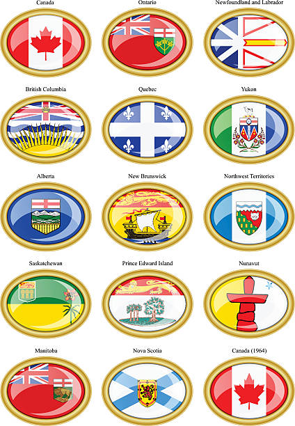 ilustraciones, imágenes clip art, dibujos animados e iconos de stock de banderas de regiones de canadá - saskatchewan province canada flag