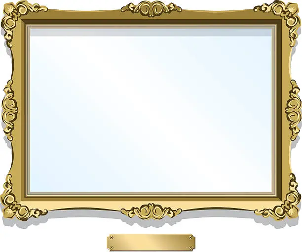 Vector illustration of Gold gilded frame with plaque isolated on white