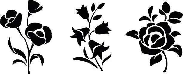 Vector illustration of Black silhouettes of flowers. Vector illustration.