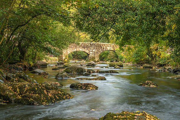 Landscape Depicting the River Teign on Dartmoor National Park Landscape depicting the beautiful meandering River Teign on a bright Autumn day. Image taken at Fingle Bridge near Castle Drogo in the Dartmoor National Park,, Chagford, Devon, England. dartmoor photos stock pictures, royalty-free photos & images