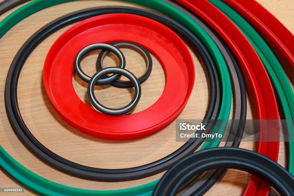 Various rubber products and sealing products at the exhibition stand Various rubber products and sealing products at the exhibition stand. Industry Gasket - Mechanical Seal Stock Photo