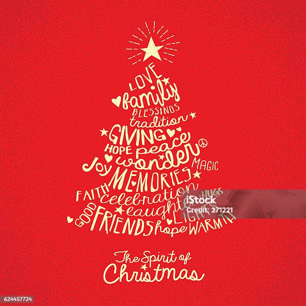 Handwritten Word Cloud Christmas Tree Greeting Card Design Stock Illustration - Download Image Now