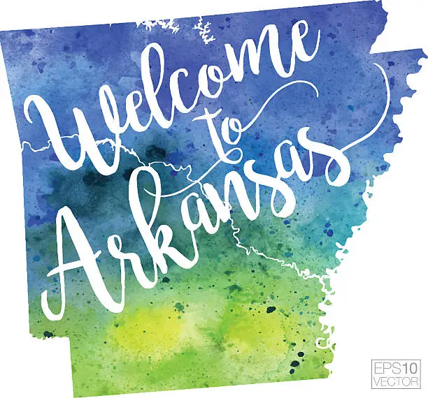 Vector illustration of Welcome to Arkansas Vector Watercolor Map