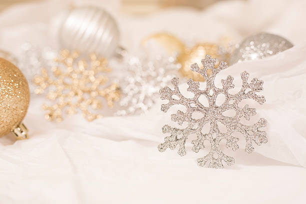 istock Silver Christmas snowflake ornament on white background. 624474500
