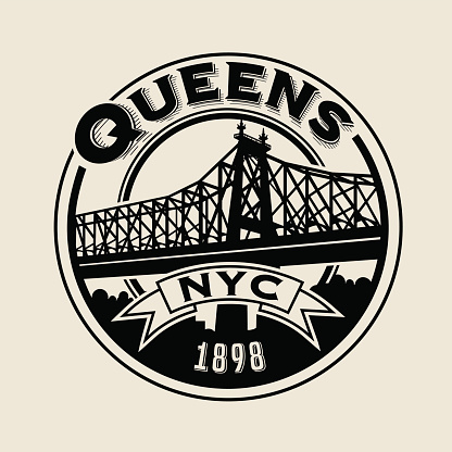 Queens, New York City lettering with silhouette of Queensboro Bridge for vintage t-shirt or print design.