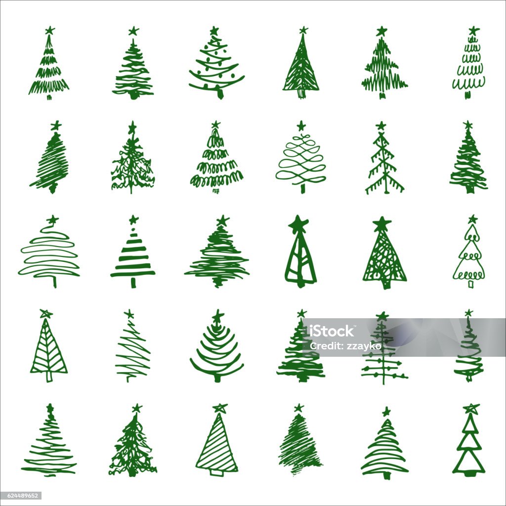 Set hand-drawn sketch Christmas and New Year tree Set hand-drawn sketch Christmas and New Year tree. Vector illustration Christmas Tree stock vector