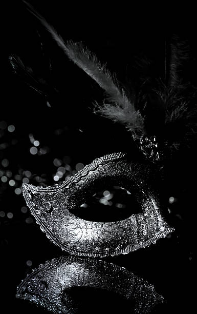 masquerade venitian carnival mask, female theatrical feathers - venitian imagens e fotografias de stock