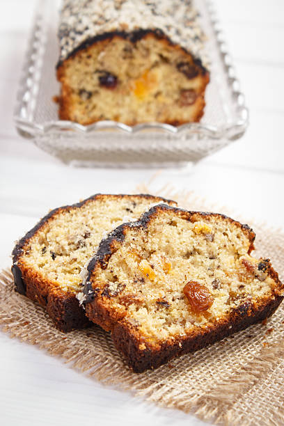 istock Fresh baked fruitcake on boards 624494256