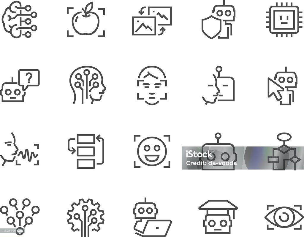 Line Künstliche Intelligenz Icons - Lizenzfrei Icon Vektorgrafik