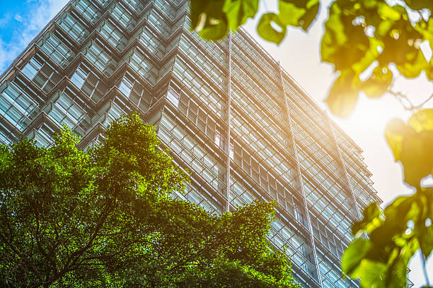 istock portion of trees against office buildings 624495192