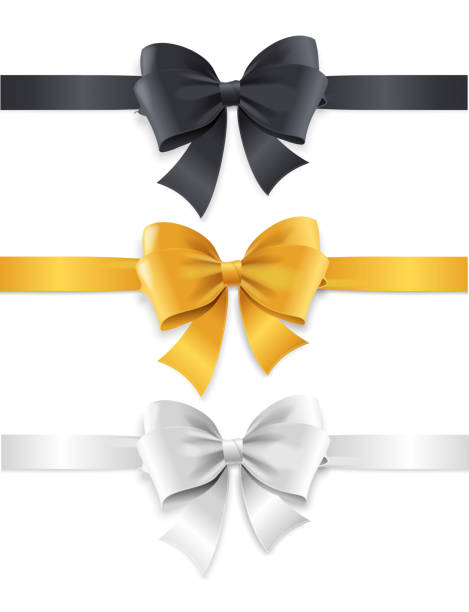 ilustraciones, imágenes clip art, dibujos animados e iconos de stock de conjunto de arcos y cintas de lujo. vector - black ribbon gift bow