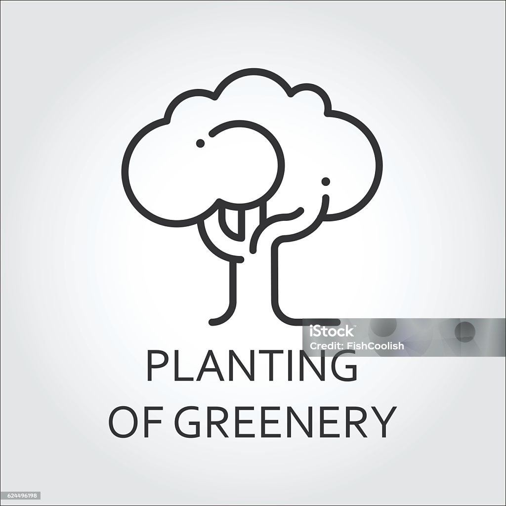 Simple icon black silhouette of single tree Simple icon black silhouette of single tree. Planting of greenery concept. Logo drawn in outline style. Simple black linear label. Image for your design needs. Vector contour graphics Agriculture stock vector