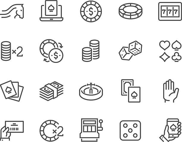 Line Gambling Icons Simple Set of Gambling Related Vector Line Icons. Contains such Icons as Slot Machine, Roulette, Dice, On Line Poker and more. Editable Stroke. 48x48 Pixel Perfect. blackjack illustrations stock illustrations