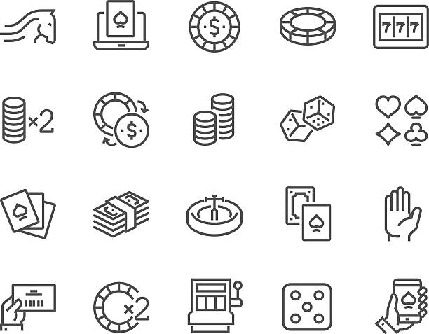 Line Gambling Icons Simple Set of Gambling Related Vector Line Icons. Contains such Icons as Slot Machine, Roulette, Dice, On Line Poker and more. Editable Stroke. 48x48 Pixel Perfect. gambling icon stock illustrations