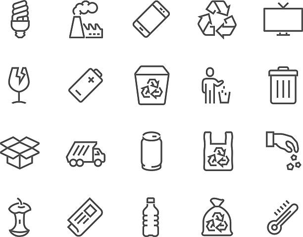 ilustrações de stock, clip art, desenhos animados e ícones de line garbage icons - garbage bag garbage bag plastic