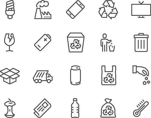 Line Garbage Icons Simple Set of Garbage Related Vector Line Icons. Contains such Icons as Cardboard, Organic Waste, Plastic, Aluminium Can and more. Editable Stroke. 48x48 Pixel Perfect. garbage bag stock illustrations