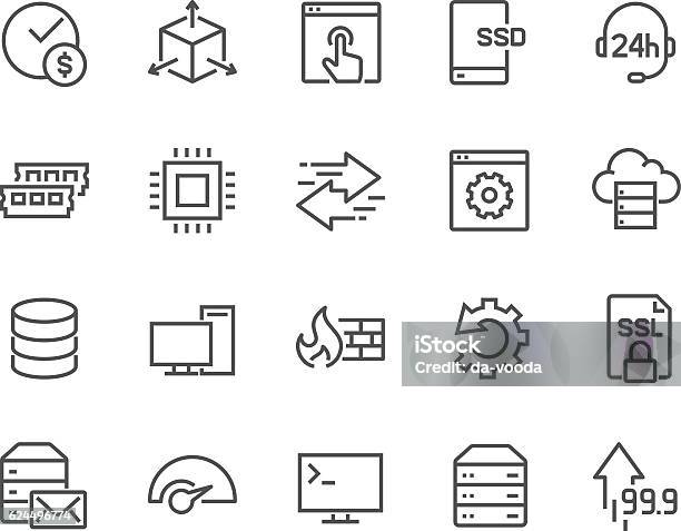 Linehostingsymbole Stock Vektor Art und mehr Bilder von Icon - Icon, Netzwerkserver, Teilen