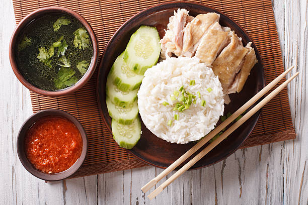 istock Hainanese chicken rice closeup on a plate. Horizontal top view 624496784