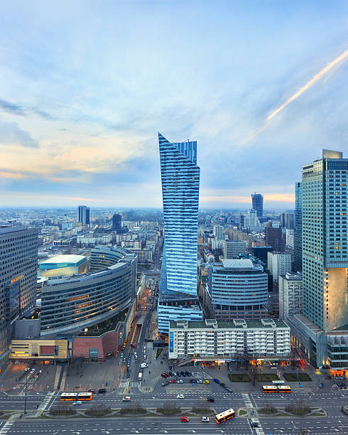 istock Panorama of modern Warsaw at sunset 624496972