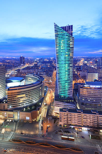 istock Panorama of modern Warsaw by night 624497118