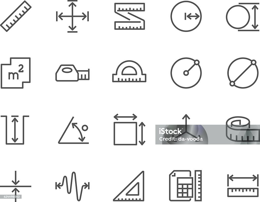 Line Measure Icons Simple Set of Measure Related Vector Line Icons. Contains such Icons as Radius, Diameter, Depth, Axis, Area and more. Editable Stroke. 48x48 Pixel Perfect. Icon Symbol stock vector